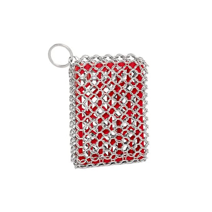 Outset Chain Mail Cast Iron Cleaner and Scrubber Tool with Silicone Support Pad - size: 4.5" x 3.25" Scrubber With Silicone Pad
