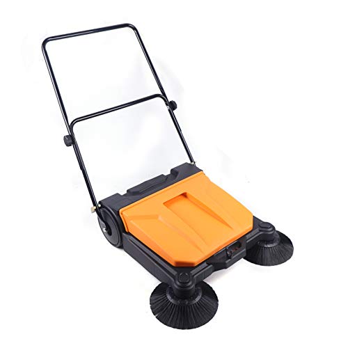 26" Walk-Behind Hand Push Floor Sweeper, Industrial Walk-Behind Floor Board Sweeping Cleaning Machine Commercial 360°Spin Walk-Behind Floor Sweeper Cleaner, Yellow & Black