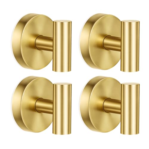 Suction Cup Hooks for Shower Heavy Duty, Shower Hooks No Drill, Shower Hooks for Inside Shower Stainless Steel, Suction Hooks for Window, Glass, Tile, Wall, Loofah, Bath Robe, Wreath, Gold 4 Pack - color: Gold