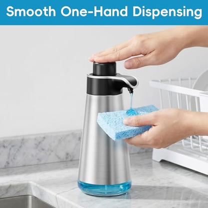 BYUNER Soap Dispenser for Bathroom & Kitchen, 15 fl oz Refillable Soap Dispenser, Brushed Silver Metal Look Countertop Soap Dispenser, Rust-Free Hand Soap & Dish Soap Dispenser - color: Silver, size: Liquid