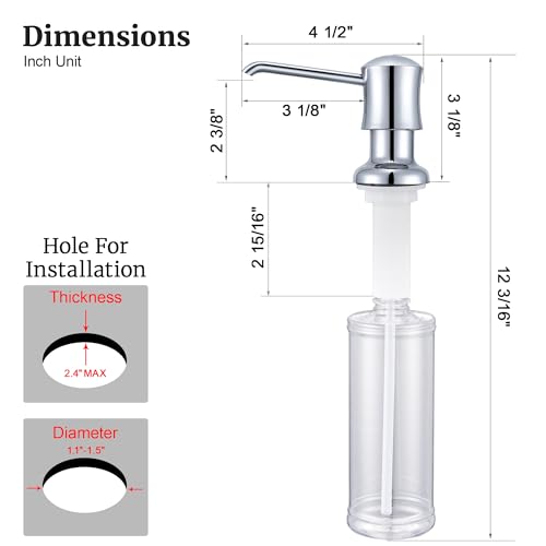 Soap Dispenser for Kitchen Sink Chrome Upgrade Built-in and Refill-from-Top Design with Liquid Hand & Dish Soap Bottle - color: Chrome, size: with Bottle