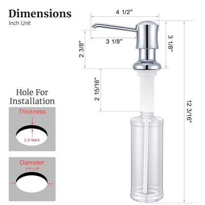 Soap Dispenser for Kitchen Sink Chrome Upgrade Built-in and Refill-from-Top Design with Liquid Hand & Dish Soap Bottle - color: Chrome, size: with Bottle