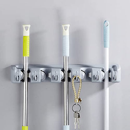 LIFKOME Waterproof Wall Broom Holder Sturdy Mop Brush Hanger Non-slip Design 5 Positions 6 Hooks for Home Use - color: Light Grey