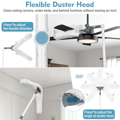 Microfiber Ceiling Fan Cleaner Duster with Extension Pole 59" | 360° Adjustable Head/ Washable/27.5 inch Wide Long Duster for Cleaning Ceiling Fan/High Ceiling/Wall/Blinds/Furniture/White