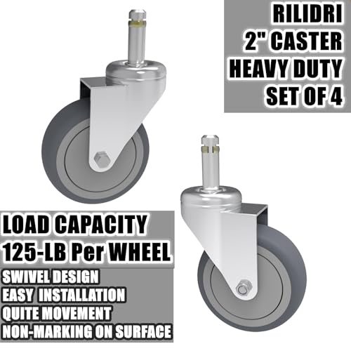 RILIDRI 2-Inch Swivel Stem Caster, 7/16-Inch Stem Diameter Rubber Wheel, Thermoplastic Rubber TPR Replacement Wheels for Weber Grill Shop Vac - 4 Pack - style: 2 Inch-125LB (No Brakes)