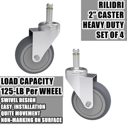 RILIDRI 2-Inch Swivel Stem Caster, 7/16-Inch Stem Diameter Rubber Wheel, Thermoplastic Rubber TPR Replacement Wheels for Weber Grill Shop Vac - 4 Pack - style: 2 Inch-125LB (No Brakes)