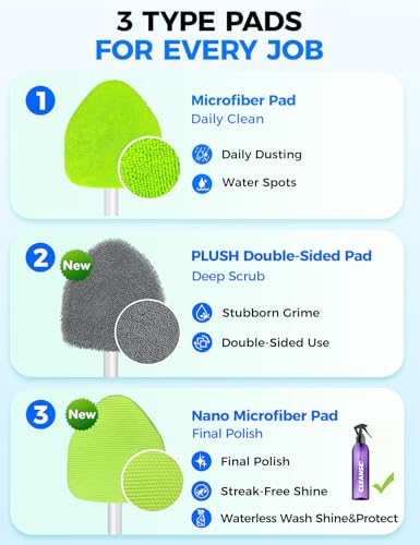 XINDELL Windshield Cleaner Tool – Car Interior Window Cleaning Kit with Extendable Handle & 4 Microfiber Pads, Auto Wiper Inside Windshield Brush for Car & Home Windows - size: 19in