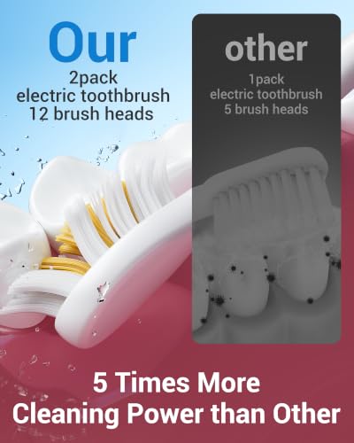 Aneebart Sonic 2 Pack Electric Toothbrush for Adults and Kids, Travel Toothbrush Includes 12 Replacement Toothbrush Heads, 6 Modes with 2 MIN Smart Timer (Black White) - color: Black+white