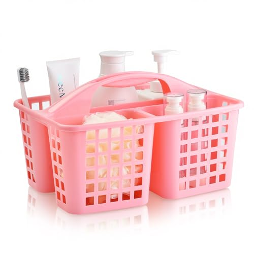 Haundry Plastic Shower Caddy Basket with 3 Compartments, Portable Divided Cleaning Supply Storage Organizer with Handle (Pink) - color: A Style-Pink