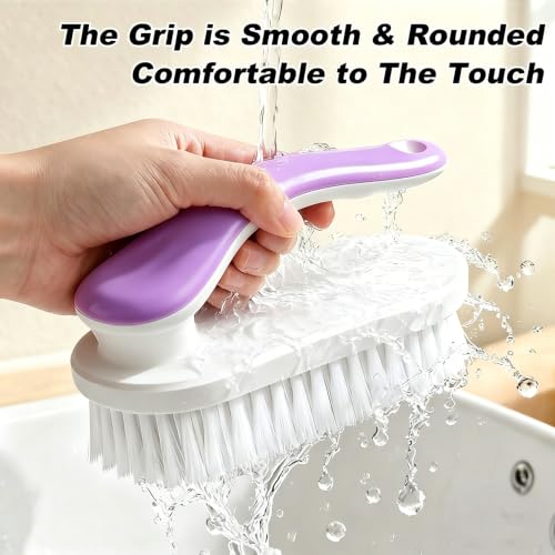 2Pack Shoe Cleaning Brush Household Laundry Clothes Scrubbing for Stains Bathroom Ergonomics Grip Easy Hold (2, Purple) - color: Purple
