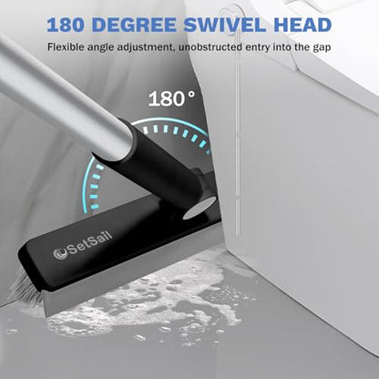 SetSail Grout Cleaner Brush with Long Handle, V-Shaped Floor Scrub Brush Swivel Grout Brush Stiff Bristle Floor Grout Scrubber for Bathroom, Tile Line, Crevice, Kitchen, Wall, Deck, Garage, Black Grey - color: Black Grey