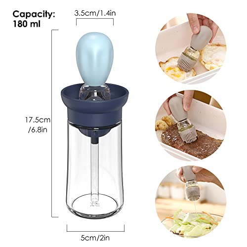 Oil Dispenser with Brush - 2 Pack Glass Olive Oil Dispenser Bottle with Basting Brush for Cooking Frying Baking Kitchen 180ml, T-OB21 Blue - color: 2pcs Blue