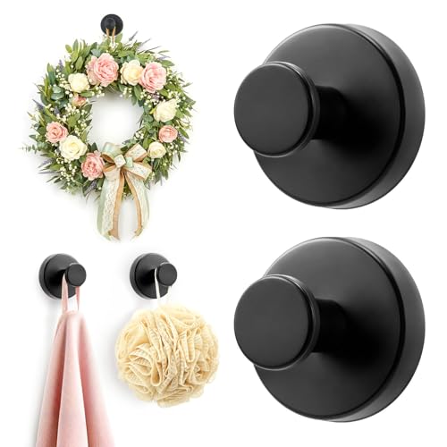 Upgraded Suction Cup Hooks for Shower, Heavy Duty Removable Towel Hooks for Bathroom Glass Door Wall, Stainless Steel Shower Hooks for Towel & Loofah (2 Pack, Black) - color: Black, size: 2 Pack