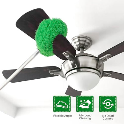 Ceiling Fan Cleaner Duster Reusable Microfiber Ceiling Fan Blade Cleaner Removable Duster with Extension Pole Adjusts 13 to 49.7 Inch for Cleaning Walls Bookshelves Furniture Door Window Top (Green) - color: Green