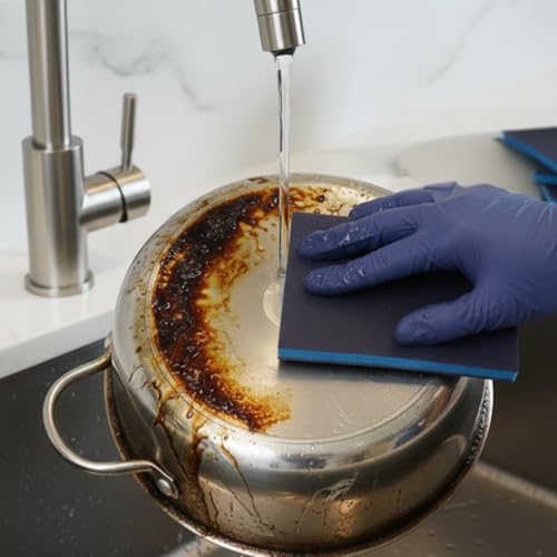 MAVERIK Heavy-Duty Scrubbing Pads, No Detergent Needed, Scouring Pads for Kitchen Cleansing, Bathroom Water Stains, Bathroom, Griddle, Grill & Household Cleaning Pads (3 Sets, 9 Pads)