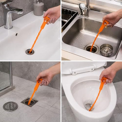 Drain Clog Remover, 4 Pack, 20" Flexible Drain Snake Hair Removal Tool | Bendable and Reusable, Sink Unclogger, Hair Catcher, For Bathroom, Kitchen Sink, Tub, Toilet