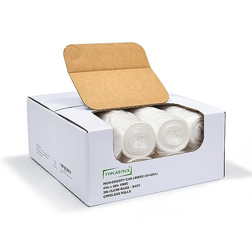 TYPLASTICS 45-48 Gallon Clear Trash Can Liners - 43" x 48" - High Density Garbage Bags - 200 Pack - Multipurpose for Office, Yard, Recycling, Industrial and Commercial - size: 25 Count (Pack of 8)