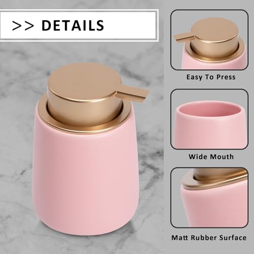 Soap Foaming Dispenser Ceramic with Easy-to-Press Pump Hand Foam Dispenser for Shampoo Bathroom Kitchen 12 oz - color: Foam-pinkmattlegold