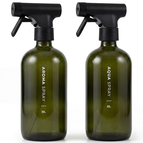 MAISONOVO Dark Green Glass Spray Bottle 16 oz Pack of 2 - Dark Green Spray Bottle for Plants with Fortified Glass & Fine Mist - Ideal for Gardening, Misting, Seedlings & Indoor Plant Care - 16 Labels - color: Dark Green