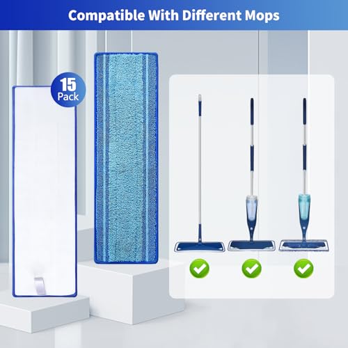 15-Pack Microfiber Mop Pads for Bona Mop- Washable Reusable Refills for Hardwood, Tile & Multi-Surface Floors | Pet Hair & Stain Remover - size: 15 PCS