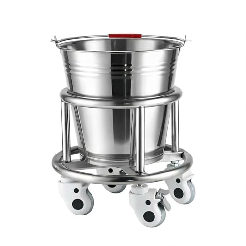 Stainless Steel Kick Bucket with Rolling Stand - Large 18 Quart Capacity, Removable Bason, Quiet Casters, Durable Frame - Ideal for Medical, Surgical, and Cleaning Use