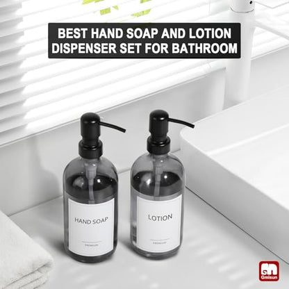 GMISUN Black Soap Dispenser, 2 Pack Hand Soap Dispensers for Bathroom, 17 Fl Oz Dish Soap Dispenser for Kitchen with Stainless Steel Pump, Modern Liquid Soap Bottle Set - color: Clear Black Bottle + Black Pump