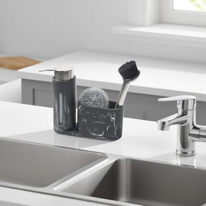 Kitchen Soap Dispenser Set 3 in 1, Dish Soap Dispenser with Sponge Holder, Dish Brush & Brush Holder, Kitchen Sink Caddy Organizer for Countertop, Rustproof（Black） - color: Black
