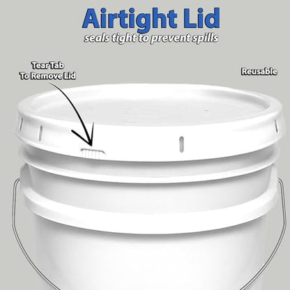 MKS Plastics 2-Gallon Bucket with Airtight Lid – Made in USA, Food Grade BPA Free Plastic, Heavy Duty Multi-Use, Metal Handle with Grip, Stackable Storage – White, 4 Pack - color: 2 Gallon - White, size: 4