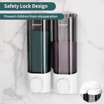 2 in 1 Shower Soap Dispenser, 2×300 ml Chamber Shampoo and Conditioner Dispenser Shampoo Dispenser for Shower Wall Mounted Shower Pump Soap Dispenser for Bathroom Kitchen (2 Chamber + White) - color: 2 Chamber + White