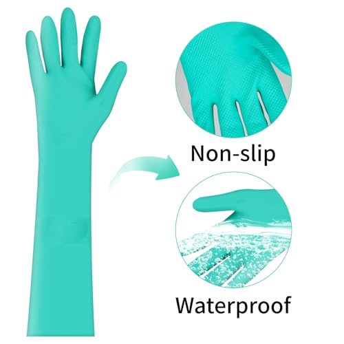 Long Sleeved Durable Nitrile Gloves 18in Reusable,Heavy duty Rubber Cleaning kitchen Cooking Anti Slip Dishwashing - size: Small
