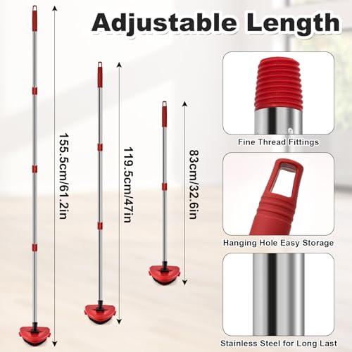 4 Part Stainless Steel Spin Mop Handles, Mop Base & Upgrade Scrub Brush Combo for Ocedar EasyWring 1 Tank Spin Mop System, Mop Handle Mop Base & Brush Set for O Cedar Mop, Universal Thin Screw Joints