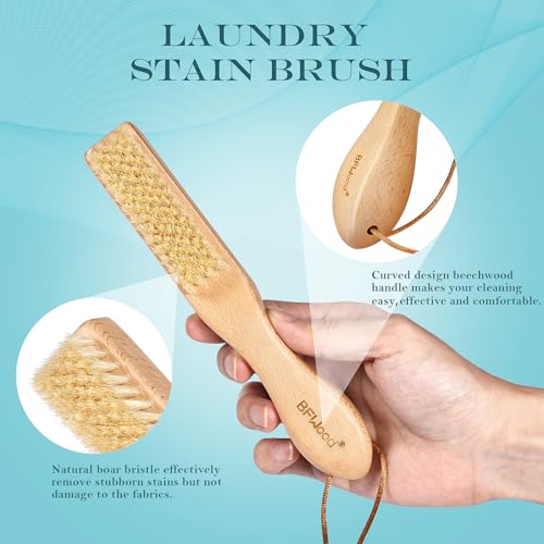 BFWood Laundry Stain Brush, Large Natural Soft Boar Bristles, Removes Tough Stains from Delicate Fabrics Like Knits, Cotton, and Linens, Gentle on Fabrics, No Damage - style: Large Regular