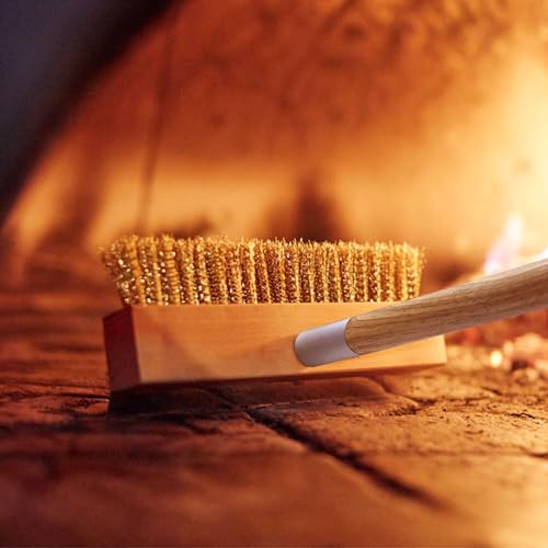 Pizza Oven Brush 41-Inch Long Wood Handle Brass Bristles with Steel Scraper, Outdoor Pizza Oven Accessories - size: 41 Inch Long