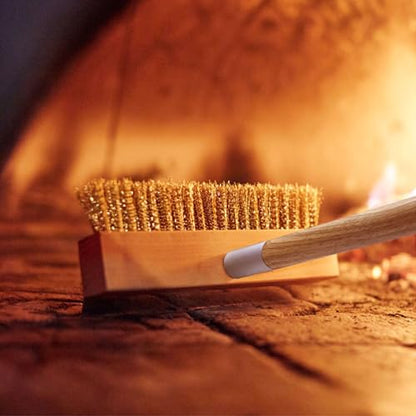 Pizza Oven Brush 41-Inch Long Wood Handle Brass Bristles with Steel Scraper, Outdoor Pizza Oven Accessories - size: 41 Inch Long