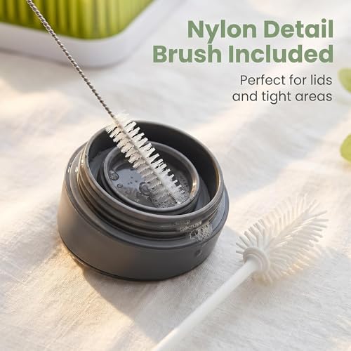 purifyou 16” Platinum Silicone Bottle Brush Set - Long Handle Bottle Cleaning Brush with Nylon Detail Brush, Non-Scratch Water Bottle Cleaner for Tumblers, Glass Jars, etc