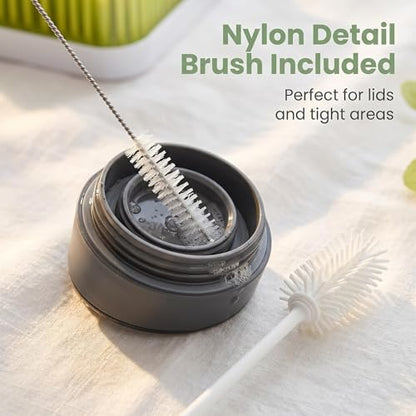 purifyou 16” Platinum Silicone Bottle Brush Set - Long Handle Bottle Cleaning Brush with Nylon Detail Brush, Non-Scratch Water Bottle Cleaner for Tumblers, Glass Jars, etc