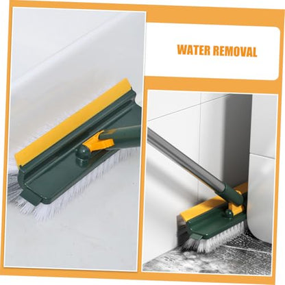 Ipetboom Multifunctional Long Handle Floor Scrub Brush Green Heavy Duty Cleaning Tool for Bathroom and Indoor Use Stiff Bristles for Effective Scrubbing and Squeegee Action