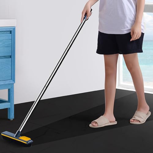 UPKOCH Telescopic Handle Floor Brush with Stiff Bristles 2-in-1 Scrape and Scrub Cleaning Brush for Bathroom Tile Grout and Tub, Long Handle Hard Bristle Floor Scrubber for Home Use