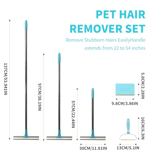 Carpet Rake for Pet Hair Removal - 5-Pcs Set Pet Hair Carpet Rake with Dog Hair Remover, Cat Hair Scraper Tool 55-Inch Adjustable Handle for Carpets, Rugs, Upholstery
