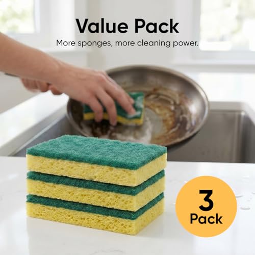 Scrubee Heavy Duty Scrub Sponge with Scouring Pad, Kitchen Dishwashing, Sink, Pot and Frying Pan Cellulose Scrubber Sponge Non Scratch. By Superio… (4.5" 12 Pack) - color: Green, size: 12-pack