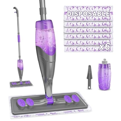 Microfiber Hardwood Floor Mop - Wet Dry Mops with Washable Pads for Tile Wood Laminate Vinyl Marble Home Kitchen - 500+ ML Refillable Bottle (Grey)