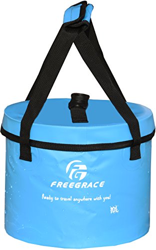 Freegrace Collapsible Bucket with Mesh Tool Pocket - 10L, 16L & 23L Portable Folding Water Container - Heavy Duty 500D Tarpaulin, BPA-Free Wash Basin for Camping, Fishing, RV, and Car Washing - color: Sky Blue(upgraded)