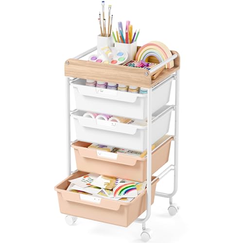 APEXCHASER Utility Cart with 4 Drawers,Rolling Storage Cart for Crafters Artists Kids Teacher Student Storage Arts Crafts & Sewing Study Supplies in Craft Room Dorm Classroom Kids Room-Pearl - color: Pearl, size: 4-Drawers