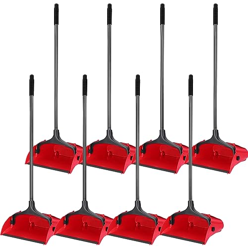 Weewooday 8 Pieces Commercial Lobby Dustpan Plastic Upright Dust Pan with Long Handle Metal Upright Dustpan Heavy Duty for Restaurants Commercial Lobby Garage Home and Outdoors Use (Red) - color: Red