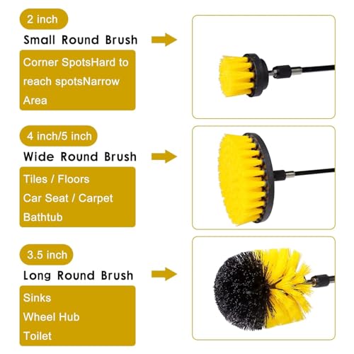 18 Pcs Drill Brush Attachments Set,Power Cleaning Scrub Brushes with Extend Long Attachment,Grout Cleaner for Tile Floors,Car Detailing, Carpet, Tile Grout, Sinks (18)