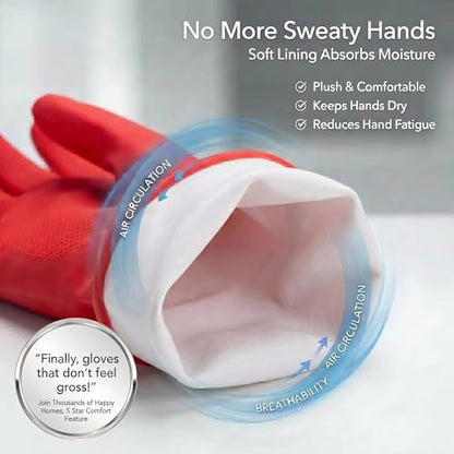 ForPro Natural Rubber Gloves, 6 Pairs Reusable Multi-Purpose Household Cleaning Gloves with Soft Inner Lining, Waterproof & Chemical-Resistant, Wild Cherry, X-Large - color: Wild Cherry, size: X-Large