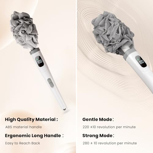 WJX Electric Body Brush with Replaceable Heads – Rechargeable, Waterproof, 2-Speed Adjustable Back Scrubber for Shower (White) - color: White