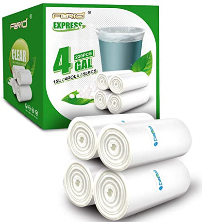 FORID Clear Small Trash Bags, 4 Gallon Garbage Bags, Wastebasket Bin Liners 220 Count Plastic Trash Bags for Bathroom Bedroom Office Garbage Can 15 Liters - Durable & Thick Trash Bag - size: 220 Count (Pack of 1), style: Clear 4 Gal