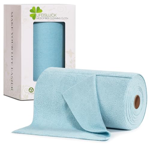 85 Pack Tear Away Microfiber Towels Roll, 10" x 10" Value Pack Reusable Cleaning Towels Absorbent Rags Fast Drying Dishcloths Lint Free Cleaning Wipes for Kitchen House Car - color: Blue, style: 85 PCS