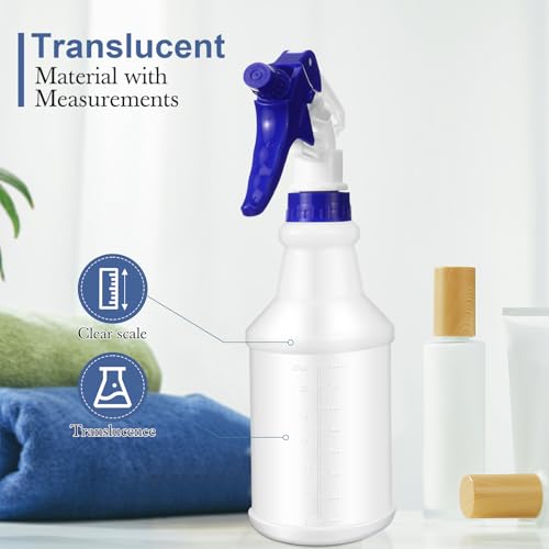 Zubebe 24 Pack 32 oz Plastic Spray Bottle Bulk Empty Leakproof Heavy Duty Spray Bottles for Cleaning Supplies Mist Bottles with Label and Adjustable Nozzle for Plant (Blue,Clear Scale) - color: Blue, style: Clear Scale